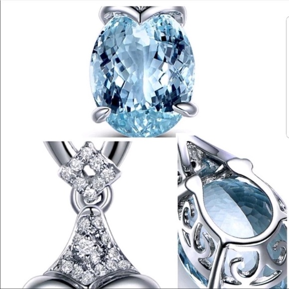 Aquamarine Pendant Necklace Women Girls - Picture 6 of 7
